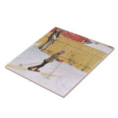 スキーヤー（スキーを持つ少年） （冬のシーン） タイル (側面)