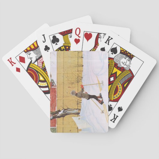 スキーヤー（スキーを持つ少年） （冬のシーン） トランプ (裏面)