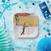 スキーヤー（スキーを持つ少年） （冬のシーン） ペーパープレート (パーティー)