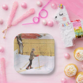 スキーヤー（スキーを持つ少年） （冬のシーン） ペーパープレート (パーティー)