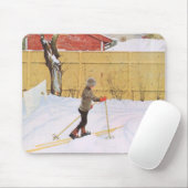 スキーヤー(スキーを持つ少年) (冬のシーン) マウスパッド (マウス)
