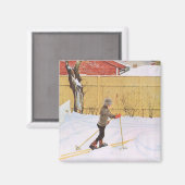 スキーヤー（スキーを持つ少年） （冬のシーン） マグネット (正面/裏面)