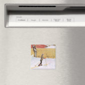 スキーヤー（スキーを持つ少年） （冬のシーン） マグネット (インサイチュ (食洗機))