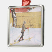 スキーヤー(スキーを持つ少年) (冬のシーン) メタルオーナメント (左)