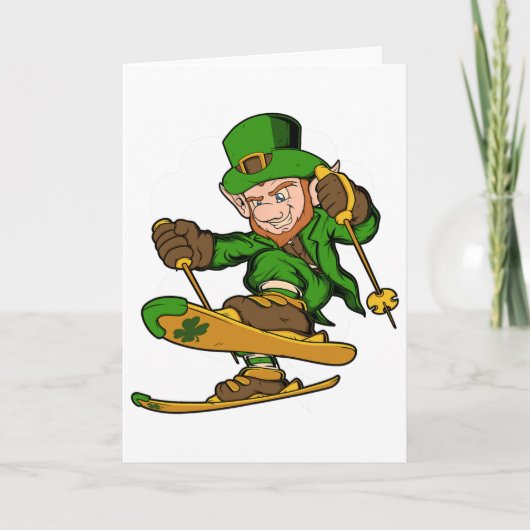 スキーヤー Leprechaun セントパトリックデーのスキー カード (正面)