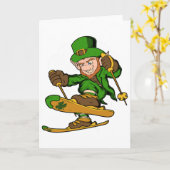 スキーヤー Leprechaun セントパトリックデーのスキー カード (黄色い花)