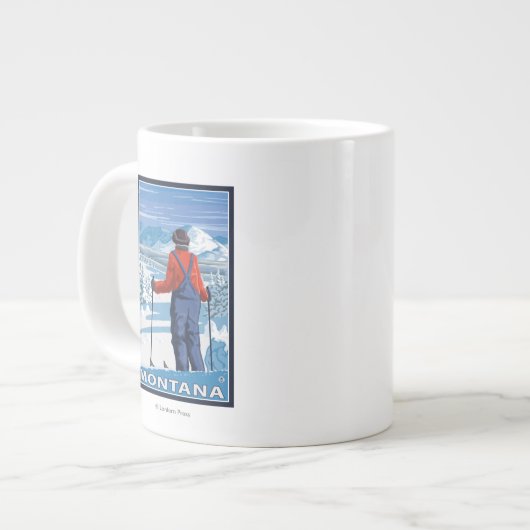 スキーヤーApprementMontanaVintage旅行ポスター ジャンボコーヒーマグカップ (正面左)