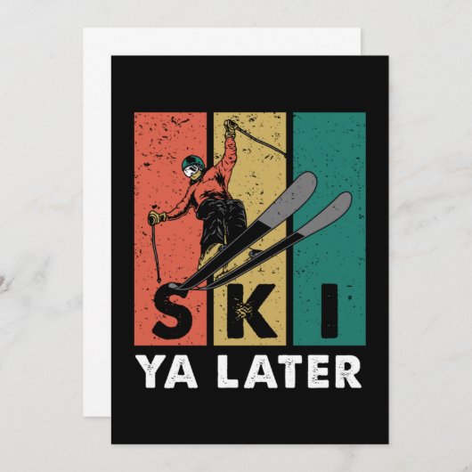 スキーヤ後のレトロスキーヤーウィンタースポーツスキーギフト 招待状 (正面/裏面)