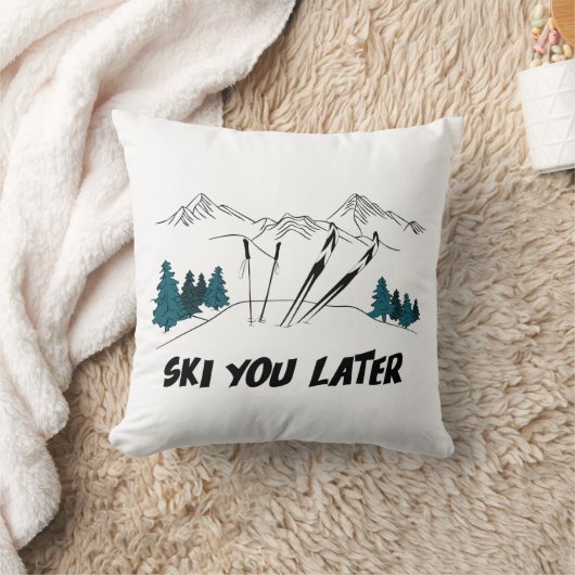 スキーユーレイトスキーリゾートウィンターシーン クッション (ブランケット)