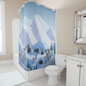 スキーリゾート：ヴィンテージマウンテンランドスケープ シャワーカーテン (インサイチュ)