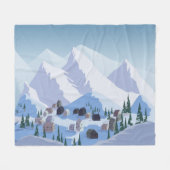 スキーリゾート:ヴィンテージマウンテンランドスケープ フリースブランケット (正面(横))