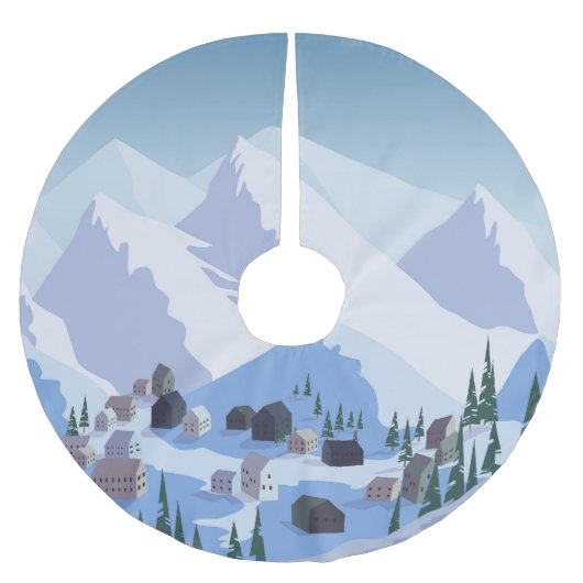 スキーリゾート：ヴィンテージマウンテンランドスケープ ブラッシュドポリエステルツリースカート (正面)