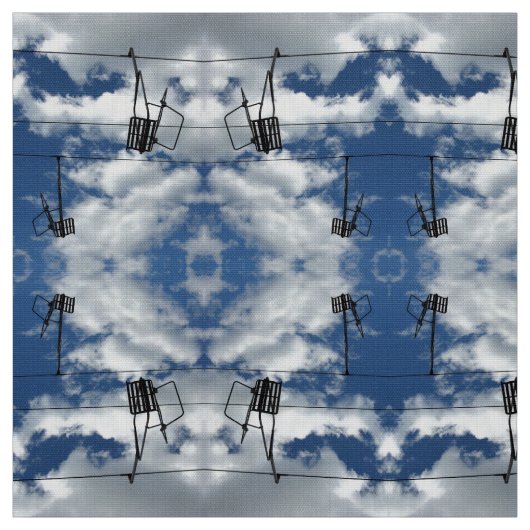 スキーリフトおよび曇り空の写真の生地 ファブリック (見本)
