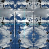 スキーリフトおよび曇り空の写真の生地 ファブリック (タイル)