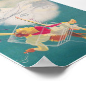 スキーリフトとムーンロマンチックヴィンテージのスキーヤー ポスター (角)