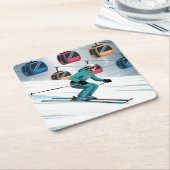 スキーリフトスキーアコースターセット スクエアペーパーコースター (アングル)