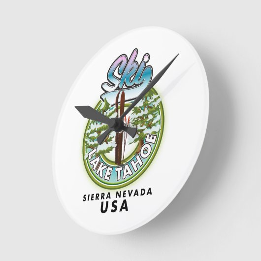 スキーレイクタホシエラネバダUSA ラウンド壁時計 (傾斜)
