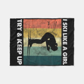 スキーレトロスポーツ女性トライ雪スポーツ フリースブランケット (正面(横))