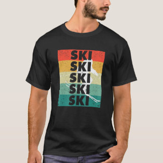 スキーレトロヴィンテージスキーシルエットスキーヤーダウンヒル Tシャツ