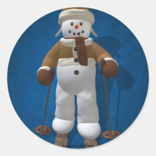 スキーヴィンテージの雪だるま ラウンドシール