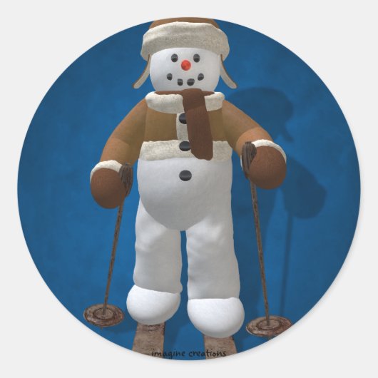 スキーヴィンテージ雪だるま ラウンドシール (正面)