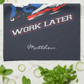 スキー今すぐ後で働くスキーファンのノベルティ キッチンタオル (折り畳み)