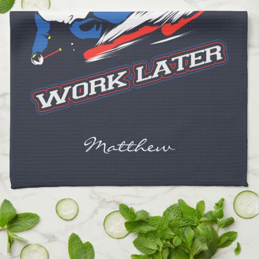 スキー今すぐ後で働くスキーファンのノベルティ キッチンタオル (折り畳み)