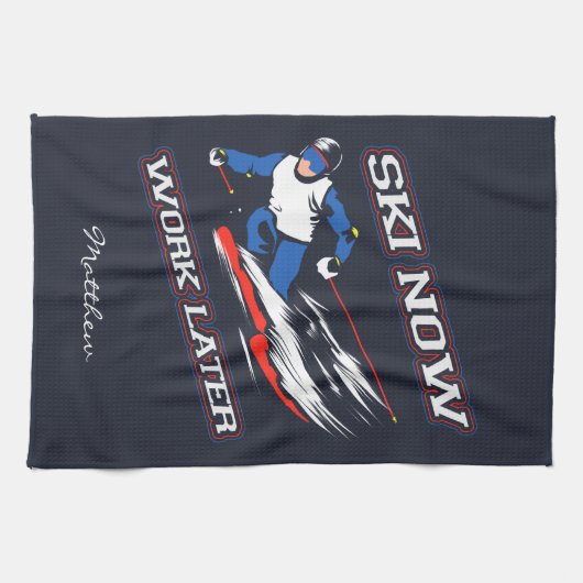 スキー今すぐ後で働くスキーファンのノベルティ キッチンタオル (横)