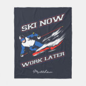 スキー今すぐ後で働くスキーファンのノベルティ フリースブランケット (正面)