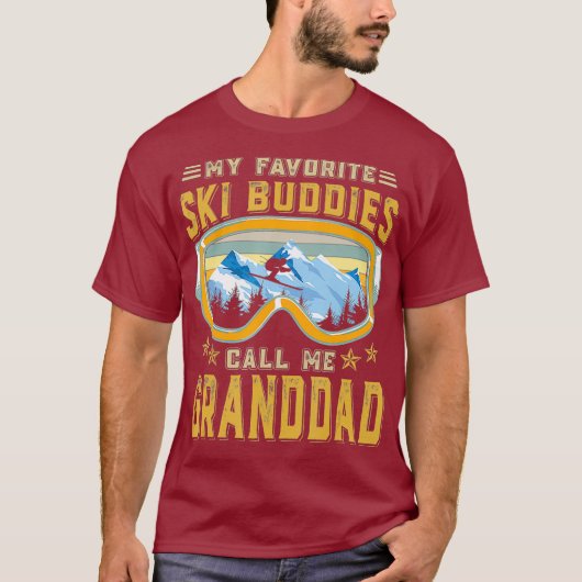 スキー仲間お気に入りの達をスキーで呼び出す Tシャツ (正面)