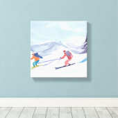 スキー仲間 | 美しい水色のスキーマウンテン キャンバスプリント (インサイチュ (ウッドフロア))