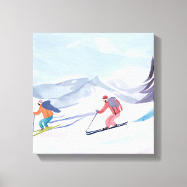 スキー仲間 | 美しい水色のスキーマウンテン キャンバスプリント