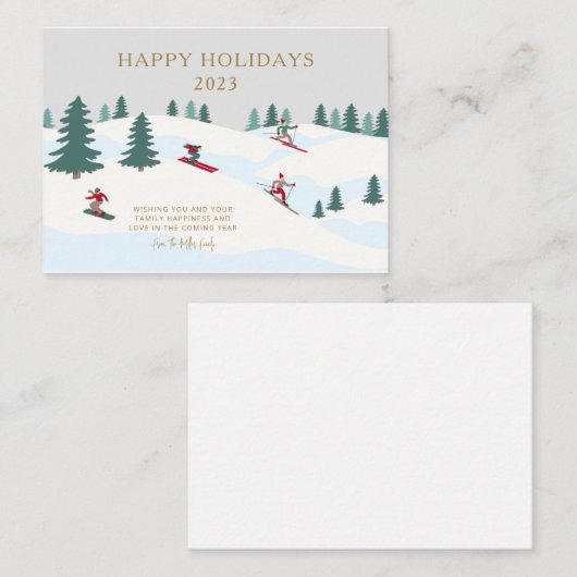 スキー休暇メリーパーソナライズされたクリスマスカード ノートカード (正面/裏面)