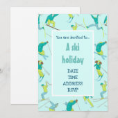 スキー休暇 現代スキー ファン スノーパーティ 招待状 (正面/裏面)