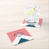 スキー場でのパーティー ピンク ネイビー レトロスタイル スキーパーティー スクエアペーパーコースター (インサイチュ)