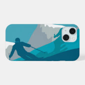 スキー場のスキーヤー iPhone 15ケース (裏面横)
