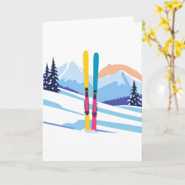 スキー場の冬の水彩画 カード