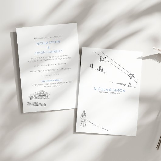 スキー場ケーブルカーが恋の山々にカップル 招待状