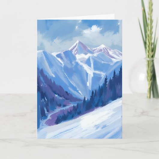 スキー場 | 青い水彩画の山々 カード (正面)
