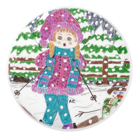 スキー女の子は部屋の陶磁器のノブをからかいます セラミックノブ (正面)