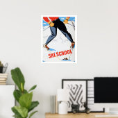 スキー学校、スキーの男性、ヴィンテージ旅行ポスター ポスター (ホームオフィス)