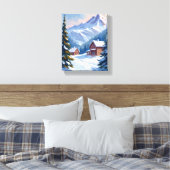 スキー小屋の山の風景 水彩画 冬 キャンバスプリント (インサイチュ (寝室))
