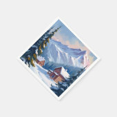 スキー小屋の山岳風景 水彩画 冬 スタンダードカクテルナプキン (角)
