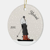 スキー少年シルエットウィンタースポーツキッドの名前&年 セラミックオーナメント (左)