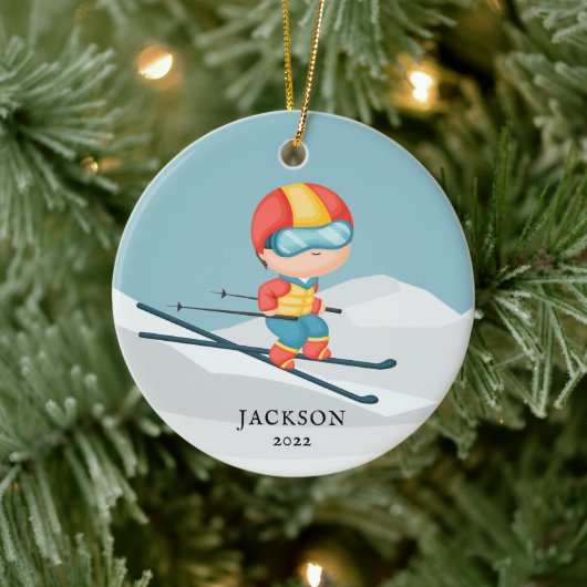 スキー少年 オーダーメイド クリスマス セラミック オーナメント (ツリー)
