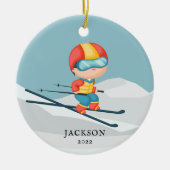 スキー少年 オーダーメイド クリスマス セラミック オーナメント (正面)
