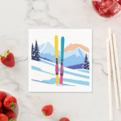 スキー山の水彩冬 スタンダードカクテルナプキン (インサイチュ)