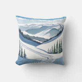 スキー山の水彩 クッション