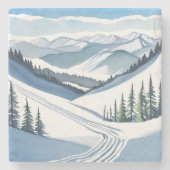 スキー山の水彩 ストーンコースター (正面)