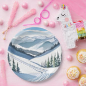 スキー山の水彩 ペーパープレート (パーティー)